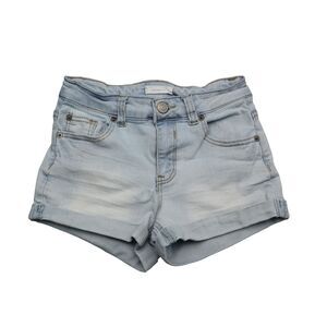 Blueasphalt Shorts Womens 24 Blue Mid Rise Flat Front Button Zip Denim Hot Pants